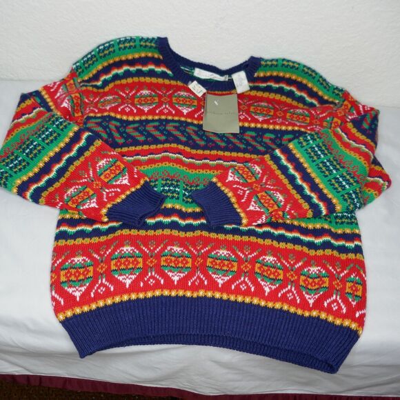 NWT Vintage Northern Isles Ramie Cotton Christmas Holiday Sweater M Yarings - Picture 1 of 10